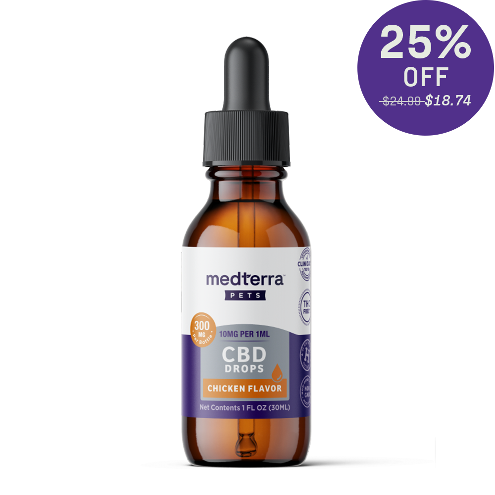 300mg CBD drops for pets in chicken flavor, now 25% off