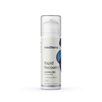 Rapid Recovery CBD Cream, 500mg CBD, contains menthol and arnica, THC-free.