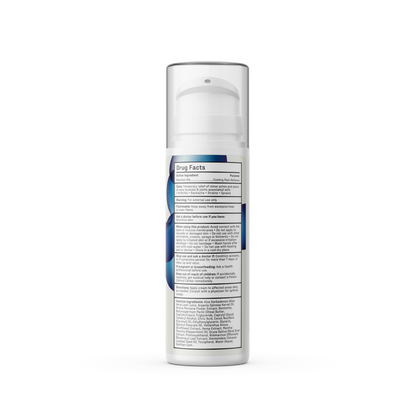 Image of a white cylindrical bottle with a pump dispenser. The bottle is labeled with drug facts and detailed usage instructions for Medterra's Pain Relief Cream. It appears to be a healthcare product targeting arthritis and joint pain. Blue accents and a clear plastic lid are also visible.