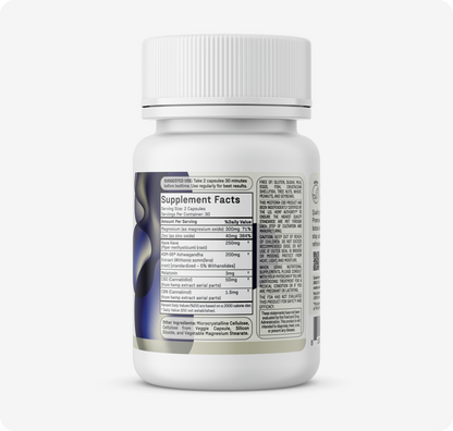 A white supplement bottle by Medterra, labeled in black text on a plain white background. The label includes "Supplement Facts" with detailed nutritional information, serving size, and ingredients for the Multi-Spectrum CBD Sleep Bundle.