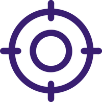 A purple icon depicting a circular crosshair. The design consists of a central circle with a smaller solid circle in the middle and four lines extending outward at equal intervals, creating a targeted focus appearance.