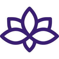 A simple purple lotus flower icon with six petals, symmetrically arranged. The minimalist design uses bold, clean lines to outline the petals. The icon is set against a transparent background.