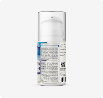 A white Medterra Rapid Recovery Cooling 2000mg CBD Cream bottle with a pump and clear cap displays product info, directions, ingredients, icons, and QR code on its label, offering muscle relief and joint discomfort support.