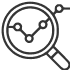 Magnifying glass icon with a chart inside. The chart includes a line graph connecting three circular data points. The lines form an upward and downward zigzag pattern, symbolizing data analysis or statistical examination, much like Medterra's commitment to affordable, high-quality CBD analytics.