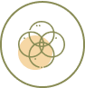 A beige circle is overlaid with four green interconnected circles, forming a flower-like pattern at the center. Encased within a thin green outer circle, this design echoes the balanced and harmonious composition found in high-quality CBD products from Medterra.